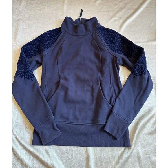 Lululemon Sweater Womens 6 Blue 1/4 Zip Pullover Mock Neck Flock Floral Navy - Picture 4 of 10